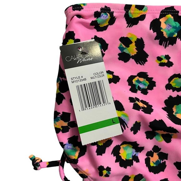 California Waves High Waist Swim Bikini Lace Up Sides Animal Juniors Large - Picture 10 of 14